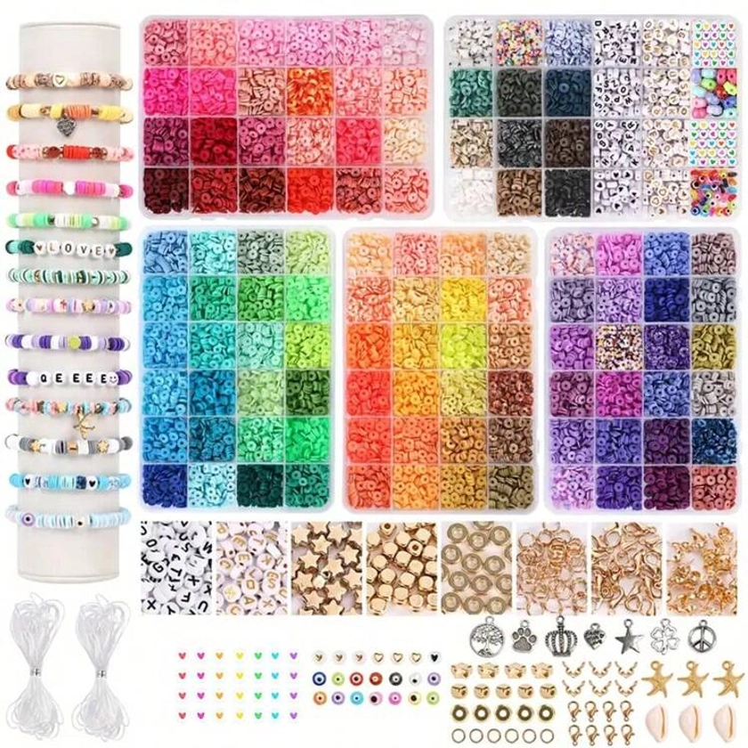 4000-6000 Pieces Clay Bead Bracelet Making Kit, Jewelry Making Set For Girls, Friendship Bracelet Beads, Polymer Black Stone Beads, Charms Crafts, Gift For Teenage Girls (Random Color Accessories)