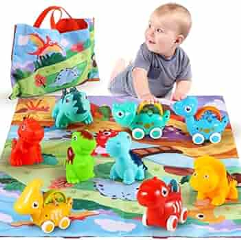 ALASOU 9 PCS Dinosaur Fantastic Creatures Toys with Playmat/Storage Bag|Baby Car Toys for 1 Year Old Boy|1st Birthday Gifts for Toddler Age 1-2|1 Year Old Boy Birthday Gift for Infant 6 12 18 Months