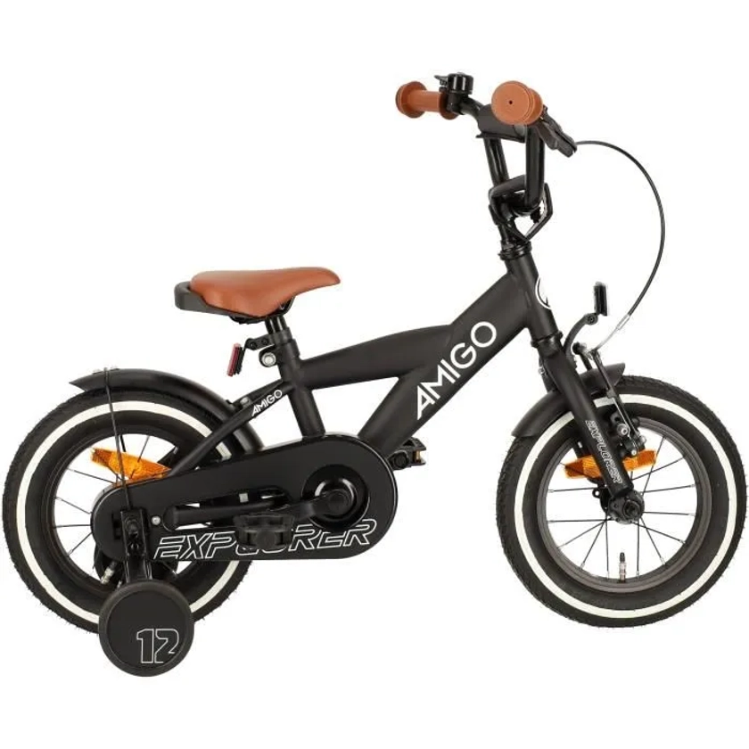 AMIGO Vélo garçon Explorer 12 Pouces 20 cm Garçon Frein à rétropédalage Noir/Blanc