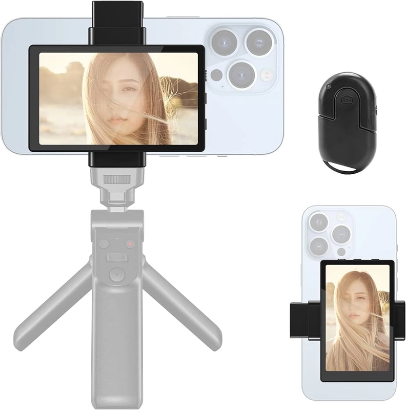 Newmowa Vlog Selfie Phone Monitor Écran avec Support de téléphone magnétique, Accessoire de Selfie pour caméra arrière de téléphone pour Selfie, Vlog, TikTok, Live Stream, Compatible avec iPhone