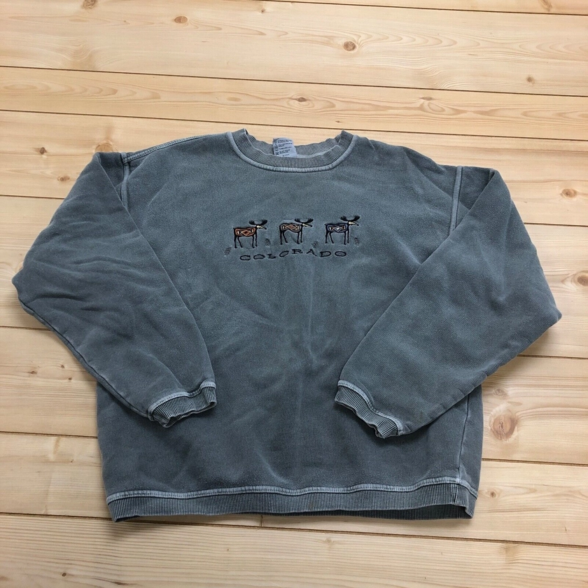 Vintage Classic Pigment Gray Long Sleeve Embroidered Colorado Sweatshirt Adult S