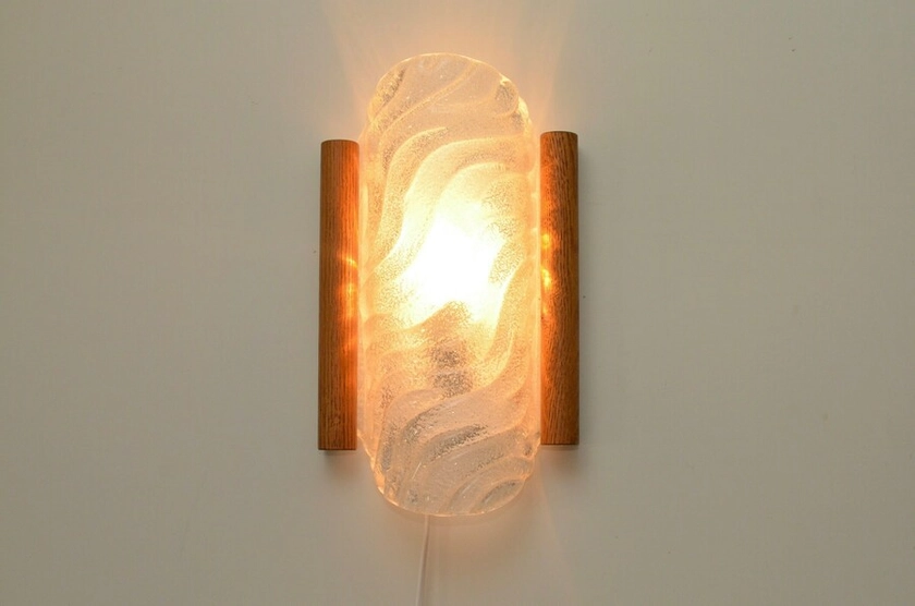 Rare Midcentury Iced Glass Wall Lamp By Fischer Leuchten, Germany 1970s | Fischel | Vinterior