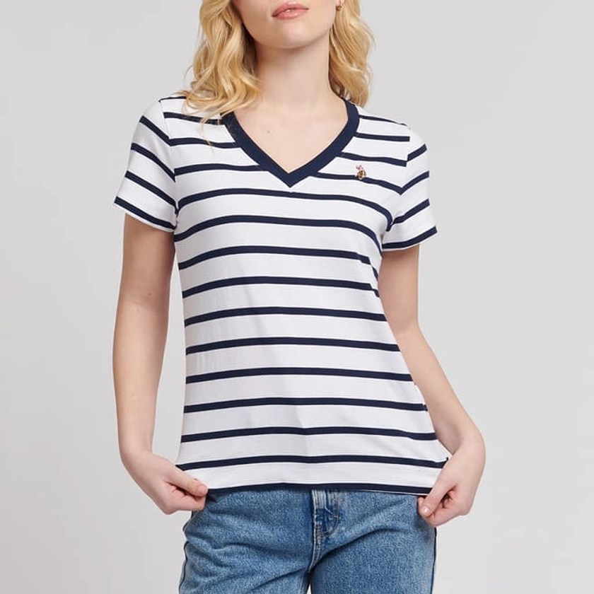 U.S. Polo Assn.										Navy Stripe V-Neck Cotton T-Shirt