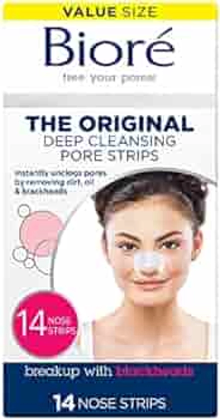 Bioré Original, Deep Cleansing Pore Strips, Nose Strips for Blackhead Removal, with Instant Pore Unclogging, 14 Count, features C-Bond Technology, Oil-Free, Non-Comedogenic Use