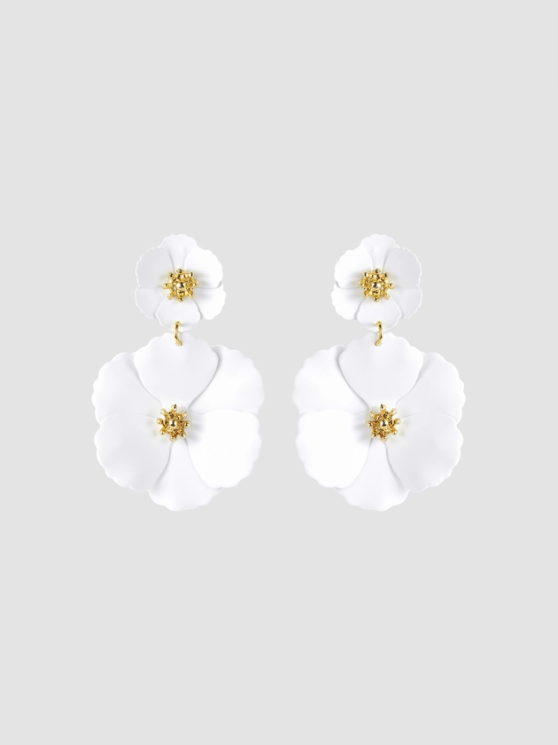 Alloy DOUBLE FLOWER DROP EARRINGS For Picnic Coffee Shop Vacation