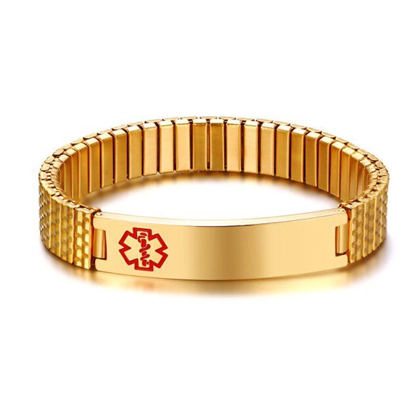 Gold Colour Plated Stainless Steel Medical Alert ID Stretchable Bracelet