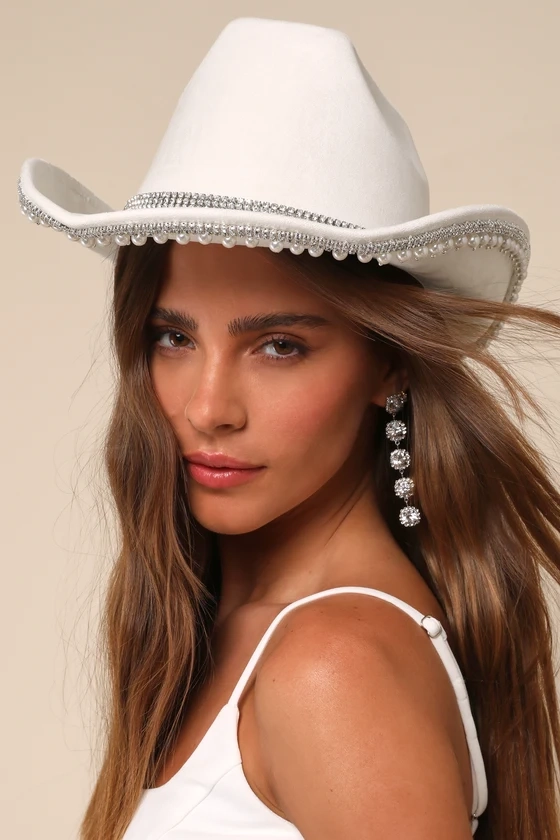 Country Charmer Ivory Rhinestone and Pearl Western Hat