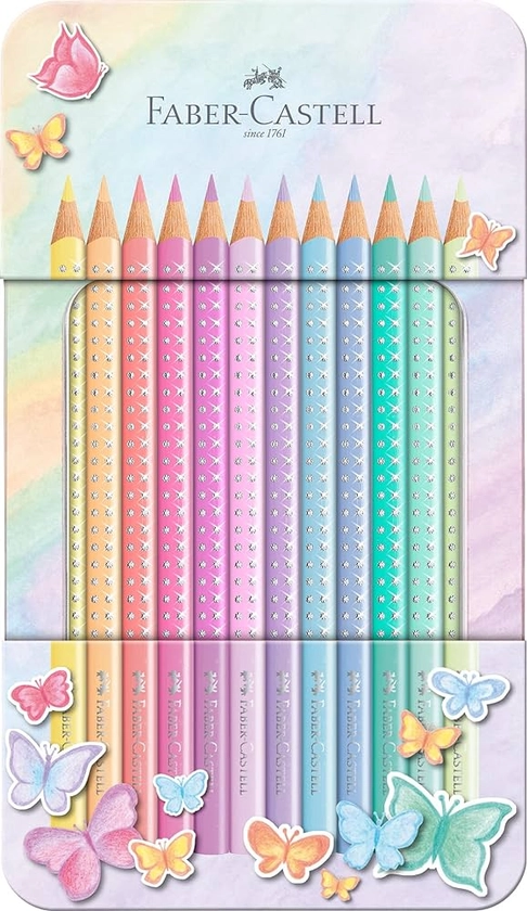 Faber-Castell 201910 Lot de 12 crayons de couleur Sparkle Pastel, étui en métal, 12 pièces (1 pièce)