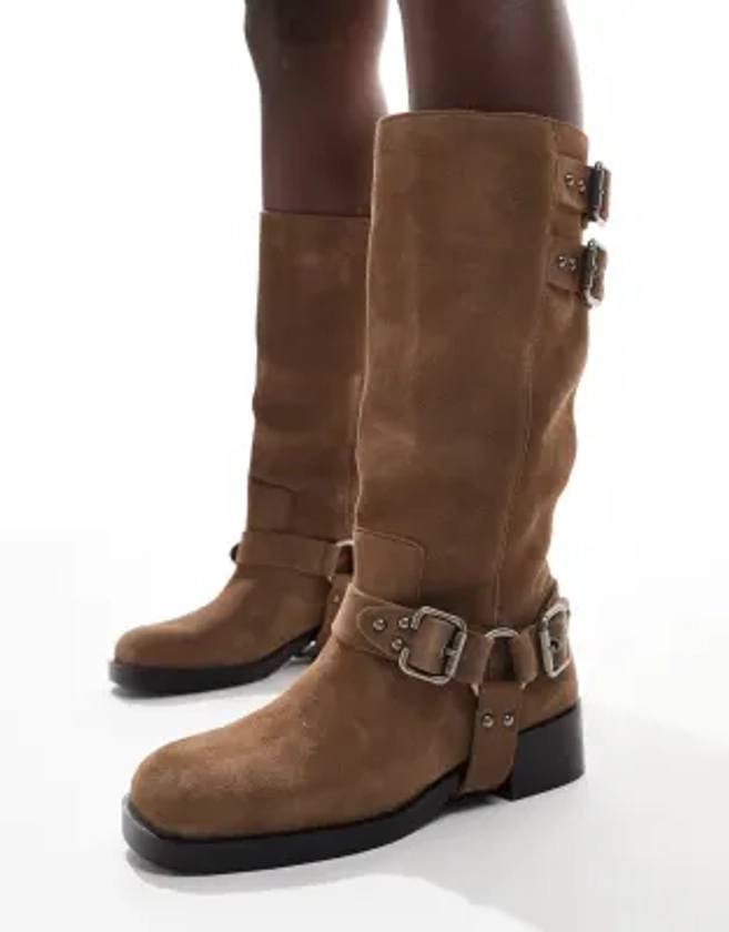 Stradivarius - Bottes style motard en cuir - Beige | ASOS