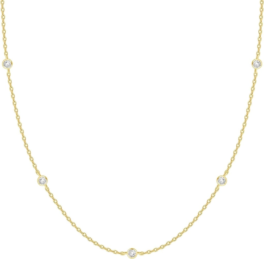 Amazon.com: PAVOI 14K Yellow Gold Plated Station Necklace | Simulated Diamond By The Yard Necklace | Womens CZ Chain Necklace: Clothing, Shoes & Jewelry