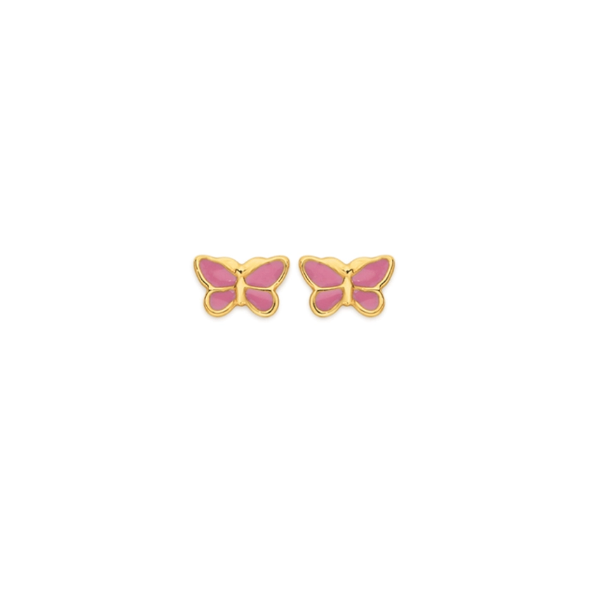 9ct Gold Pink Enamel Butterfly Stud Earrings | Angus & Coote