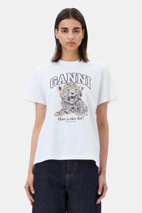 White Basic Jersey Leopard Relaxed T-shirt | GANNI AU