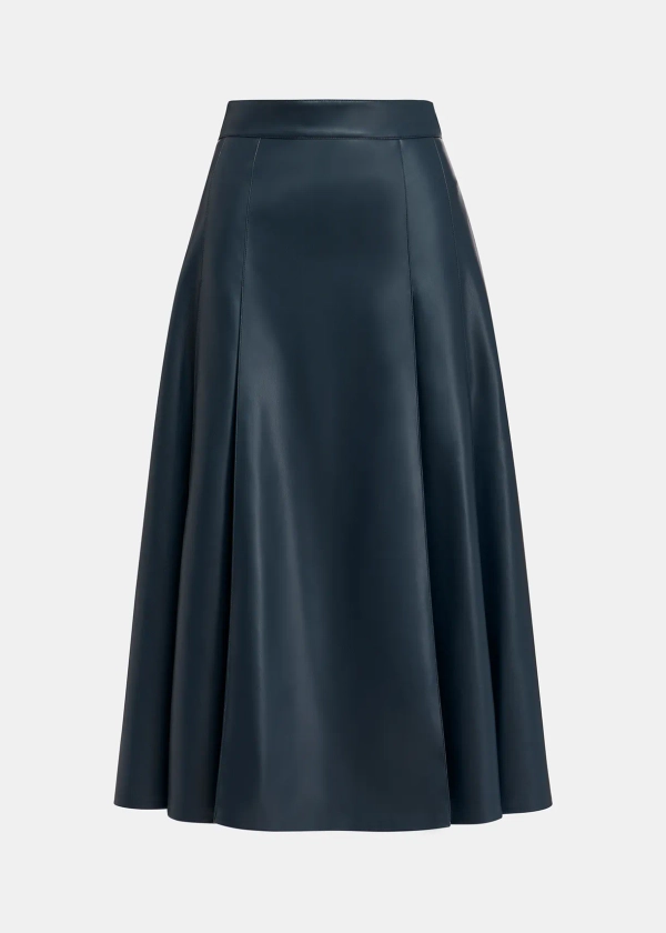 Navy blue faux leather midi skirt | Essentiel Antwerp United Kingdom