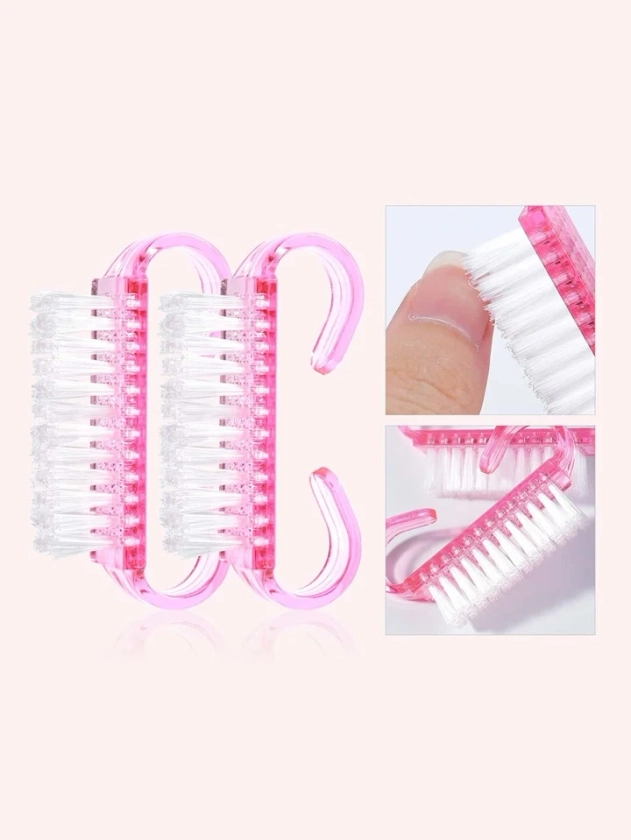 2 pièces Cosmétique Pinceaux Parfait Pour Nail Art Saupoudrage , Mini Brosse À Poussière , Brosse De Nettoyage , Dur Brosse Pour Ongles Et Des Doigts Pédicure Pied Petit Brosse Femme Homme