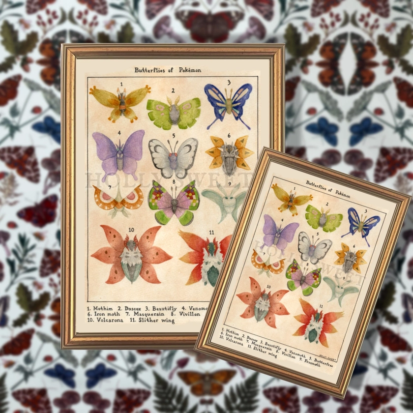 Butterflies of Pokemon vintage entomology print