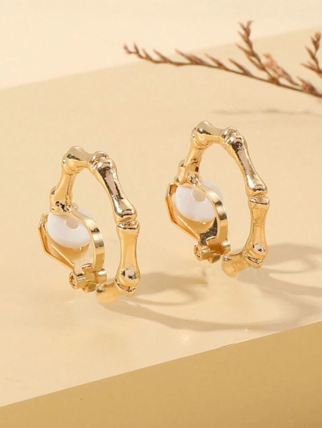 Yanxyad 18K Gold Bamboo Clip On Earrings | SHEIN USA