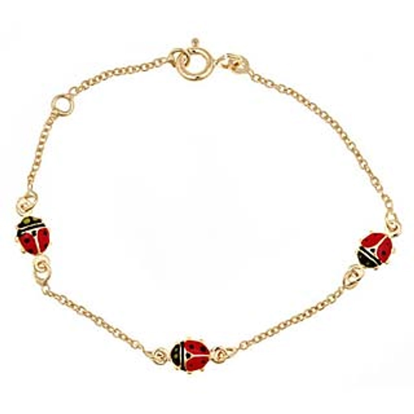 14K Gold Red Ladybug Baby and Little Girl Bracelet