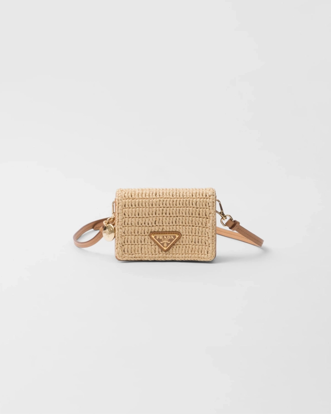 Natural Crochet Card Holder With Shoulder Strap | PRADA