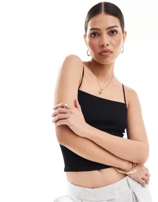 ASOS DESIGN seamless sculpting 90s long line bandeau top in black