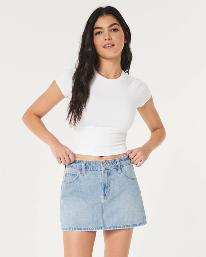 Women's Mid-Rise Light Wash Denim Mini Skirt | Women's Bottoms | HollisterCo.com