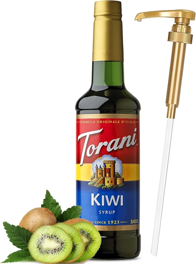 Torani Kiwi Syrup with Little Squirt Syrup Pump, 750ml 25.4 Ounces
