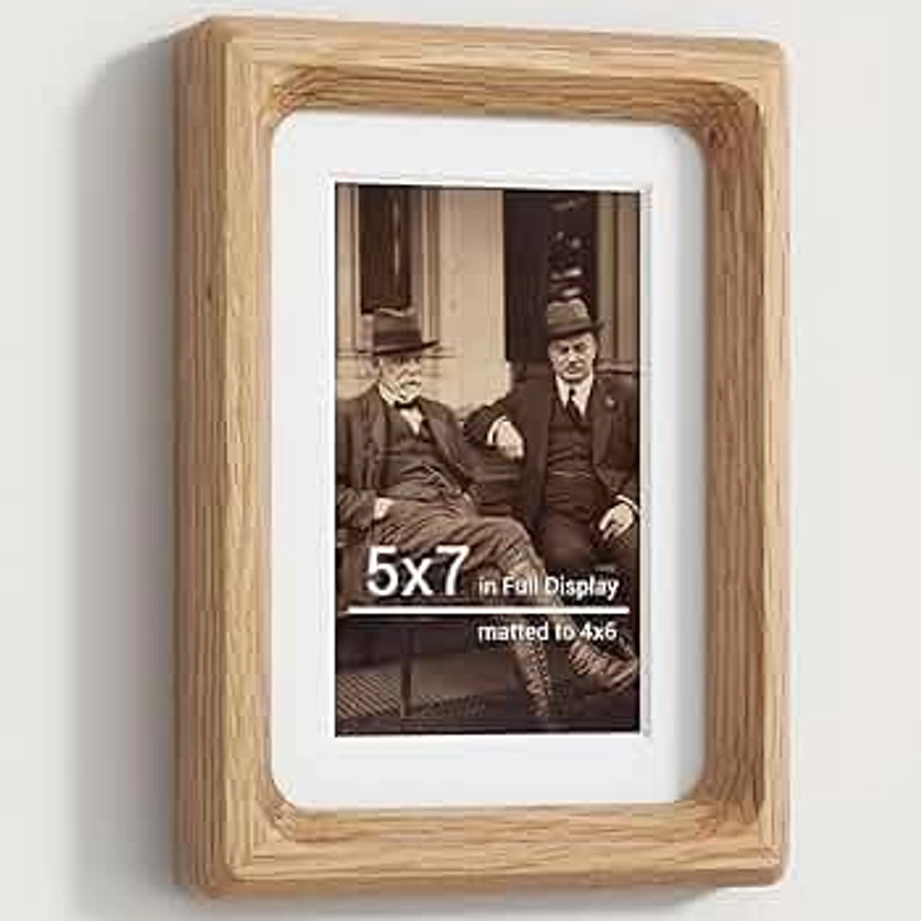 5x7 Picture Frames Natural Oak,Original Wood Hand Make Crafted Photo Frame with Mat to 4x6 Graduation Picture Display,Family Picture,Wedding Picture Tabletop & Wall Decoration