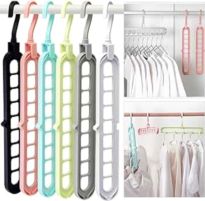 Closet Organizers and Storage,College Dorm Room Essentials,Pack of 6 Multifunctional Organizer Magic Space Saving Hangers with 9 Holes Storage Organization for Wardrobe Closet