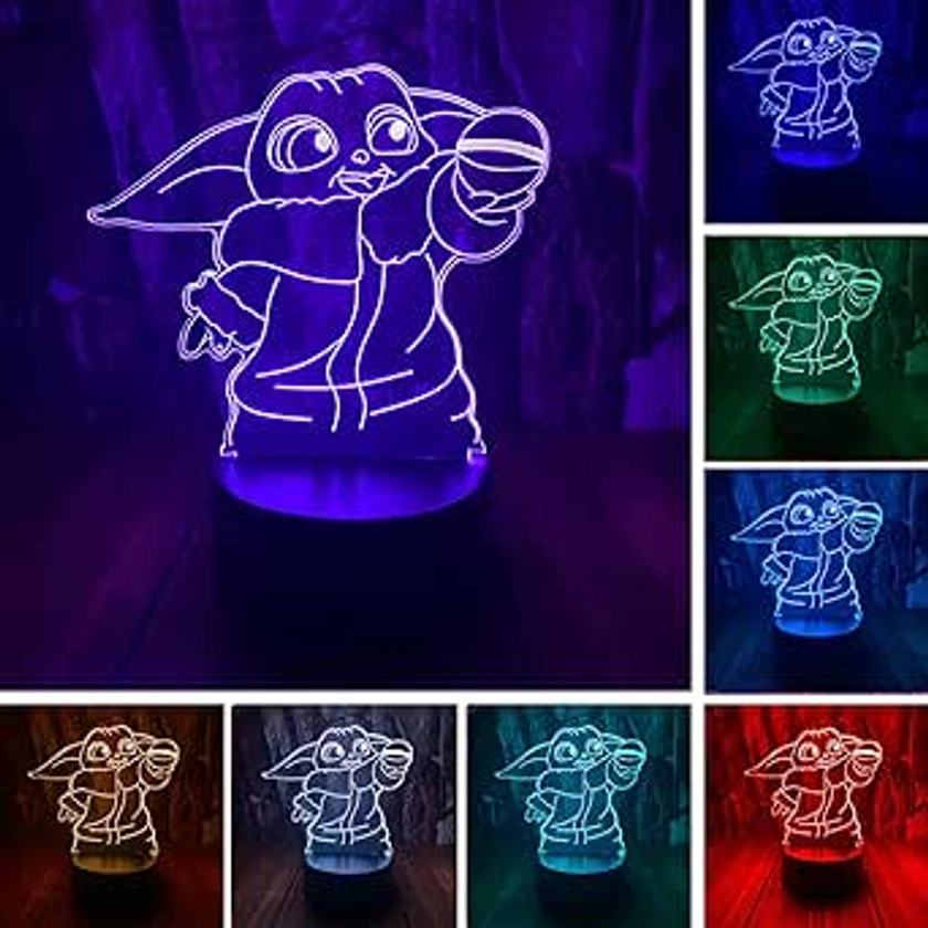 Cute Star Wars Baby Yoda 3 Anime Character 3D LED Optical Illusion Sleep Night Light with Remote 7 Colors Bedroom Decor Table Lamp Birthday Xmas Gifts for Kids Boy & Girl