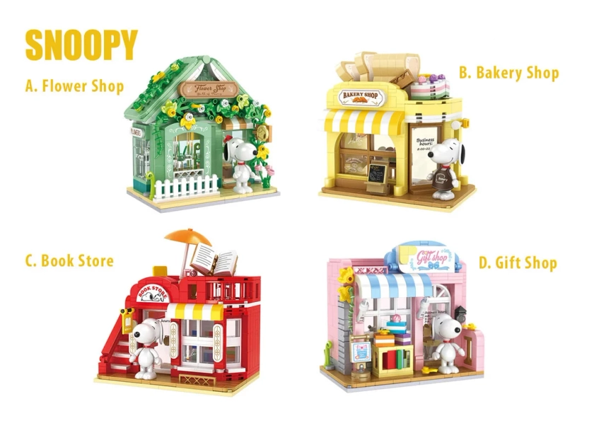 Building Blocks - Snoopy – Flower Shop / Bakery Shop / Book Store / Gift Shop