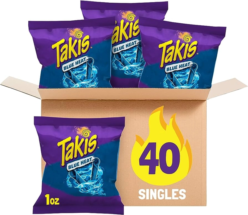 Takis Blue Heat 40 pc / 1 oz Multipack, Hot Chili Pepper Flavored Extreme Spicy Rolled Tortilla Chips