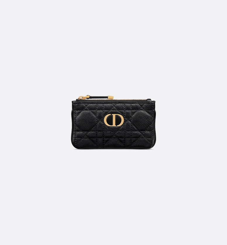 Dior Caro Myrte Zipped Key Case Black Supple Cannage Calfskin | DIOR