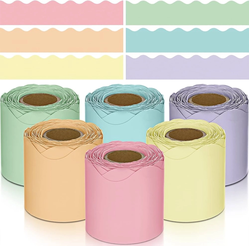 Amazon.com : TaoBary 6 Rolls 196.8 ft Colorful Borders for Bulletin Board, Scalloped Trim Bulletin Board Decorations for Classroom Back to School Decor (Macaroon Color) : Office Products
