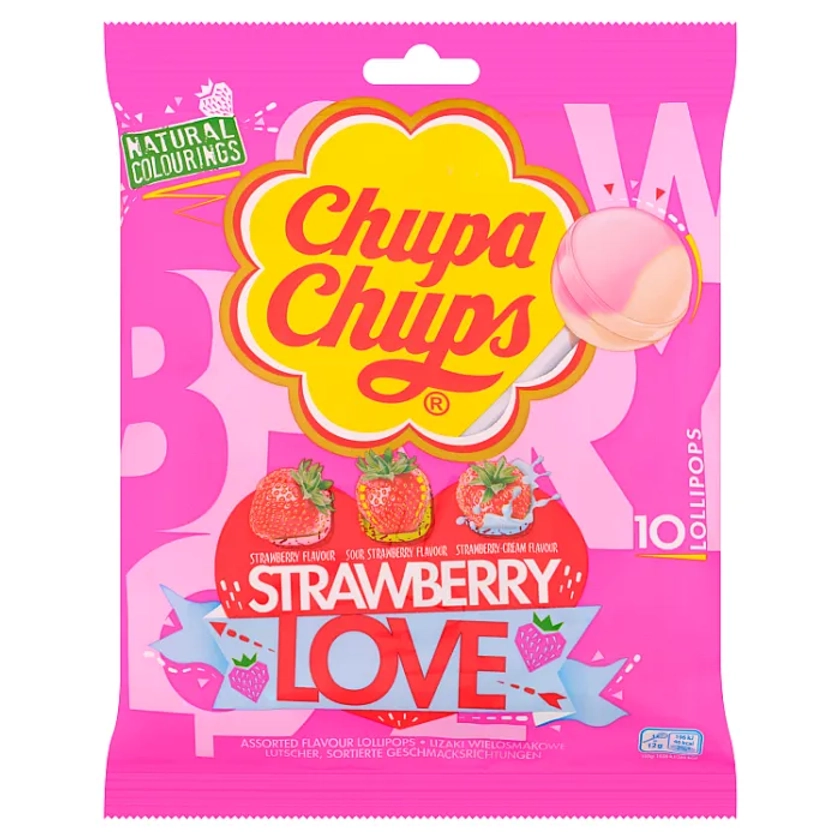 Chupa Chups 10 Strawberry Love Lollipops, 120g