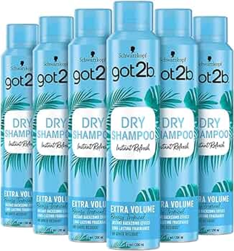 Schwarzkopf got2b Fresh It Up Extra Volume Dry Shampoo, Refreshes Hair Inbetween Washes, No White Residue, Vegan, Silicone Free, 200 ml - Pack of 6