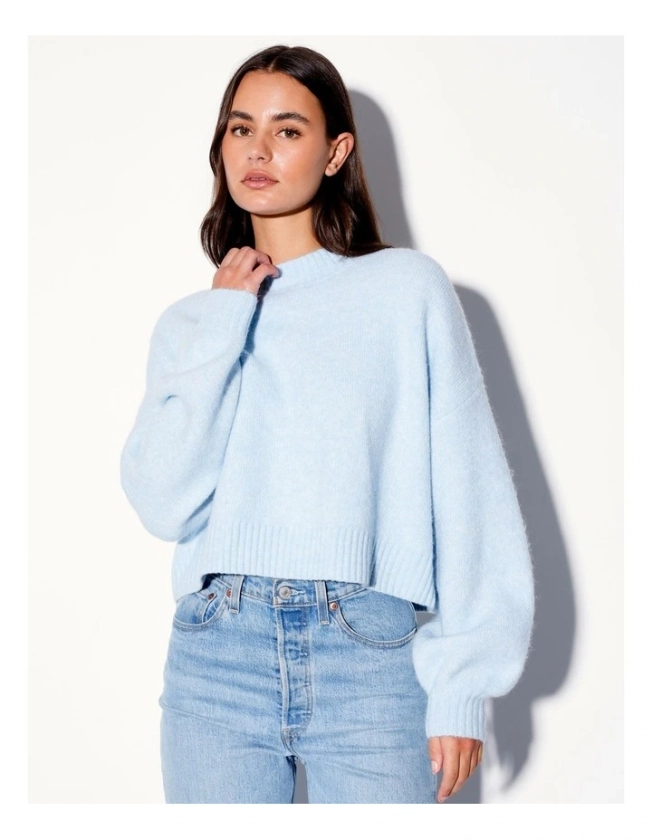 Recycled Blend Cropped Knit Jumper in Light Blue