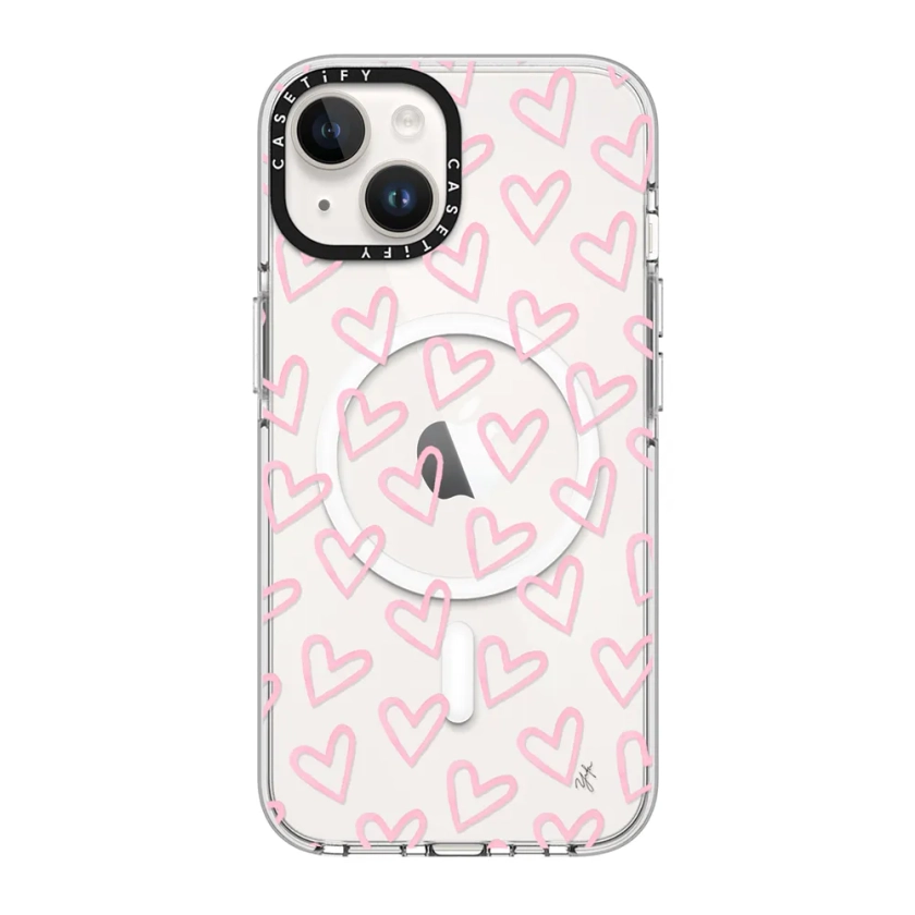 Clear iPhone 14 Case MagSafe Compatible - HEARTS / Light Pink Thin (Transparent)