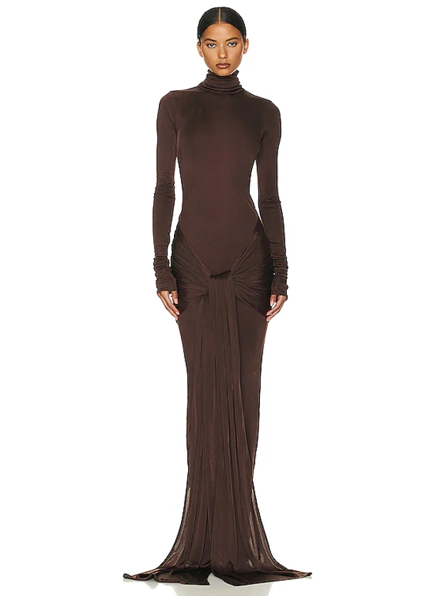 Helsa Slinky Jersey Sarong Maxi Dress in Chocolate Brown | FWRD