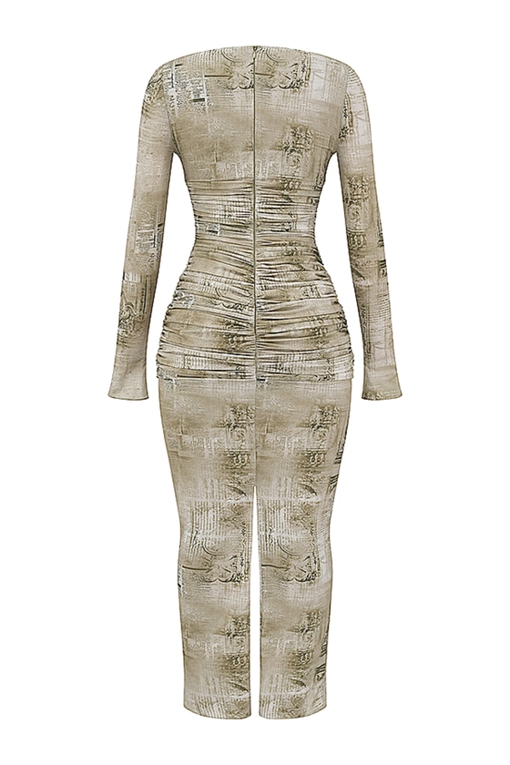 Clothing : Maxi Dresses : 'Lanetta' Pale Sage Print Maxi Dress
