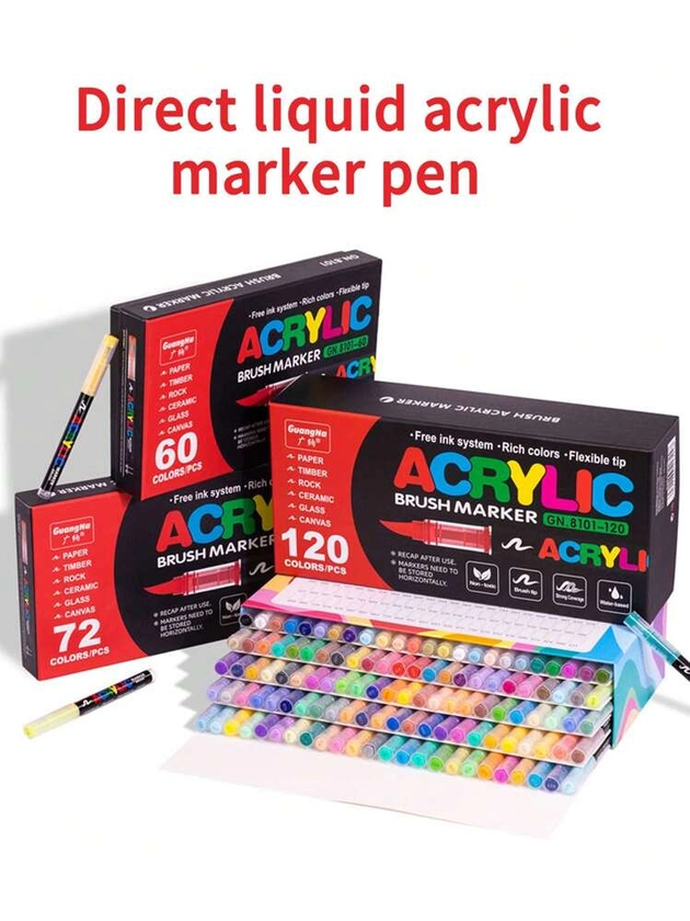 1 pièce Stylo marqueur en acrylique avec pointe douce pour étudiants, non transparent et empilable avec 12/24/36/48/60/72 options de couleurs au choix, stylo aquarelle haute valeur pour l'art et les projets DIY