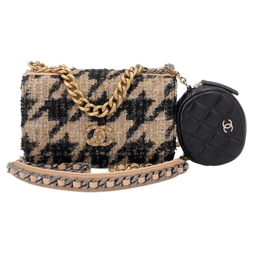 Chanel 19 19K Beige-Black Houndstooth Wallet on Chain WOC Bag Set 67757