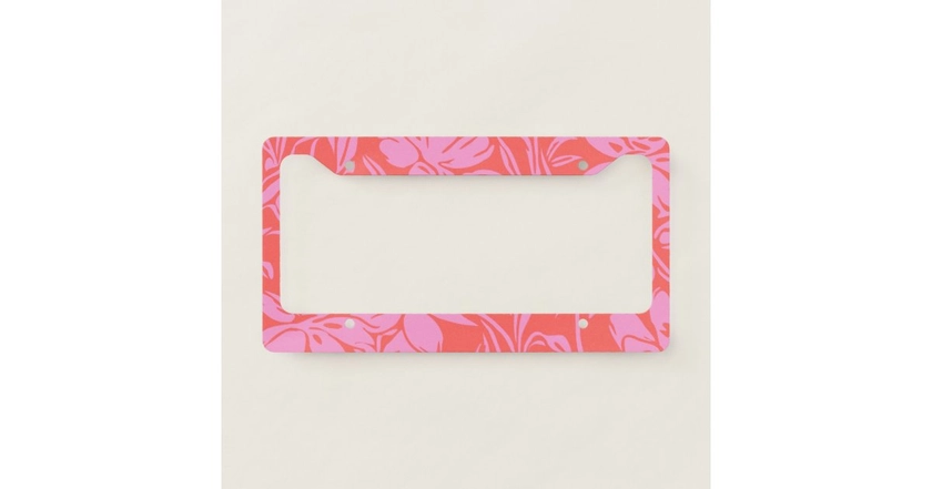 Botanical Floral Boho Art Design in Pink and Red License Plate Frame