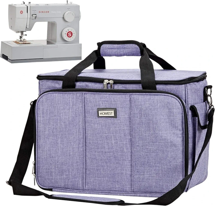 HOMEST Sewing Machine Carrying Case with Multiple Storage Pockets, Universal Tote Bag with Shoulder Strap Compatible with Most Standard Singer, Brother, Janome, Purple (Patent Design)