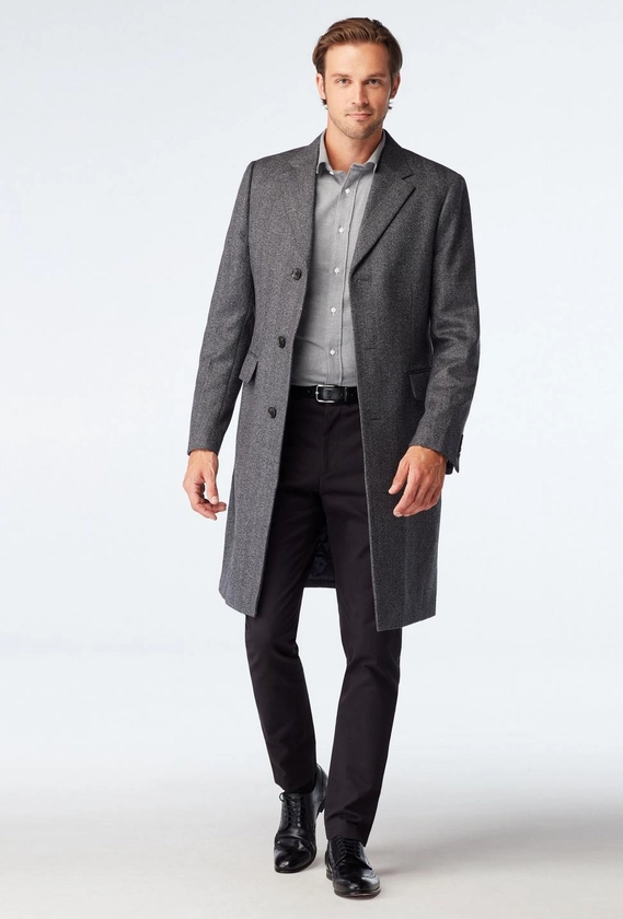 Men's Custom Overcoats - Heartford Herringbone Light Gray Quilted Overcoat | INDOCHINO