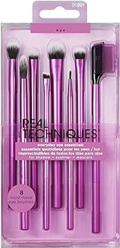 Real Techniques Everyday Eye Essentials Makeup Brush Kit, Eye Makeup Brushes for Eye Liner, Eyeshadow, Brows, & Lashes, Natural Makeup, Synthetic Bristles, Cruelty-Free & Vegan, 8 Piece Set