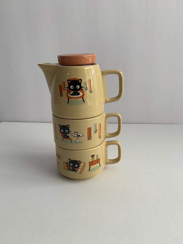 Sanrio Chococat Ceramic Dishware Teapot & Mug Cup Set Of 3 - Rare 2004