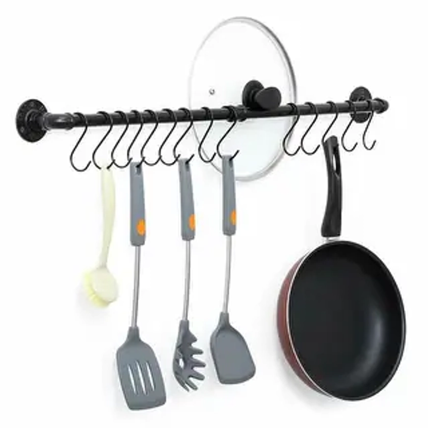 Wall Mounted Metal Hanging Round Pot Rack with 14 S Hooks, Black | Overstock.com Shopping - The Best Deals on Canning Supplies | 39605150