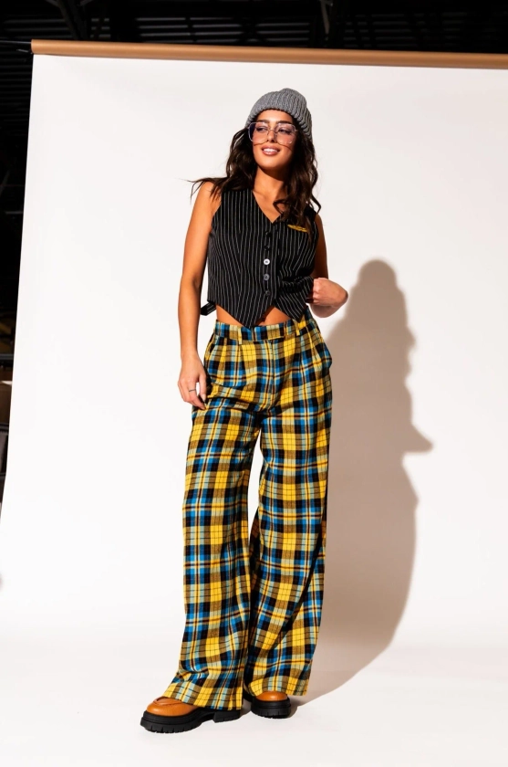 Lovers Lane Plaid Wide Leg Trousers in Yellow *RESTOCKED*