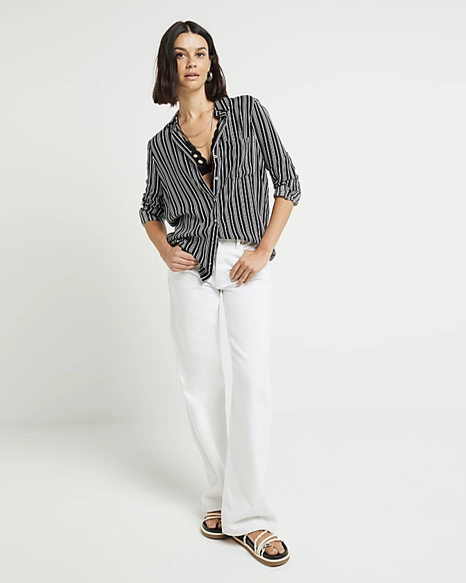 Black stripe long sleeve shirt | River Island