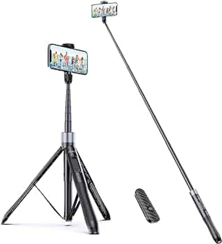 ATUMTEK 60'' Perche à Selfie, Trépied pour Téléphone Extensible Tout en Un avec Télécommande Bluetooth, Rotation 360° pour iPhone et Téléphone Android, Selfies, Vidéos, TikTok, Streaming en Direct