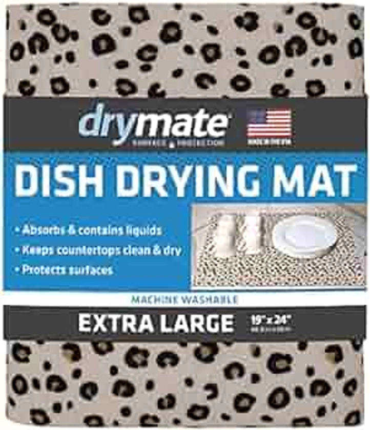 Drymate Premium Dish Drying Mat, XL Size (19” x 24”), Absorbent Fabric Low-Profile Kitchen Drying Pad – Waterproof – Machine Washable/Durable (Made in the USA) (Leopard)